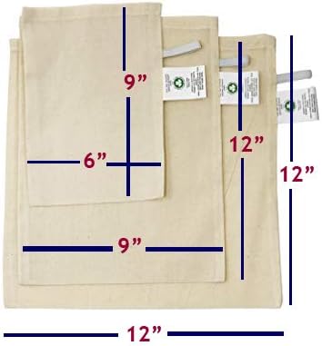 Certified ORGANIC Cotton Nut Milk Bags Set of 3 - 12"X12" ,9"x12" and 6"x9"
