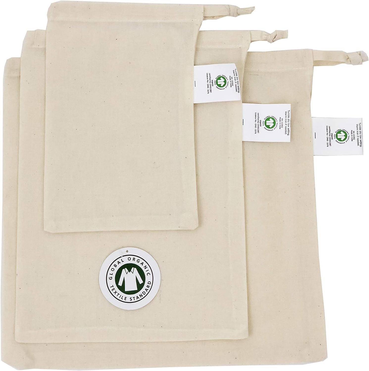 Certified ORGANIC Cotton Nut Milk Bags Set of 3 - 12"X12" ,9"x12" and 6"x9"