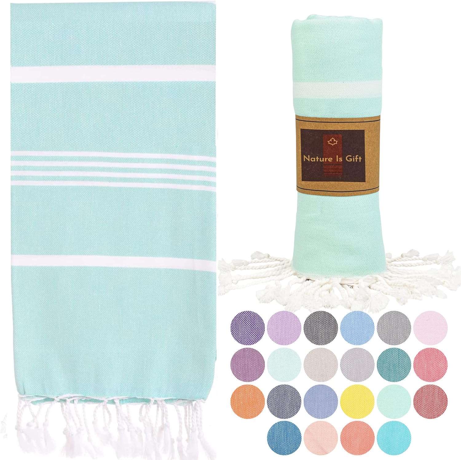 Turkish Beach Towel-Thick Stripes Aqua