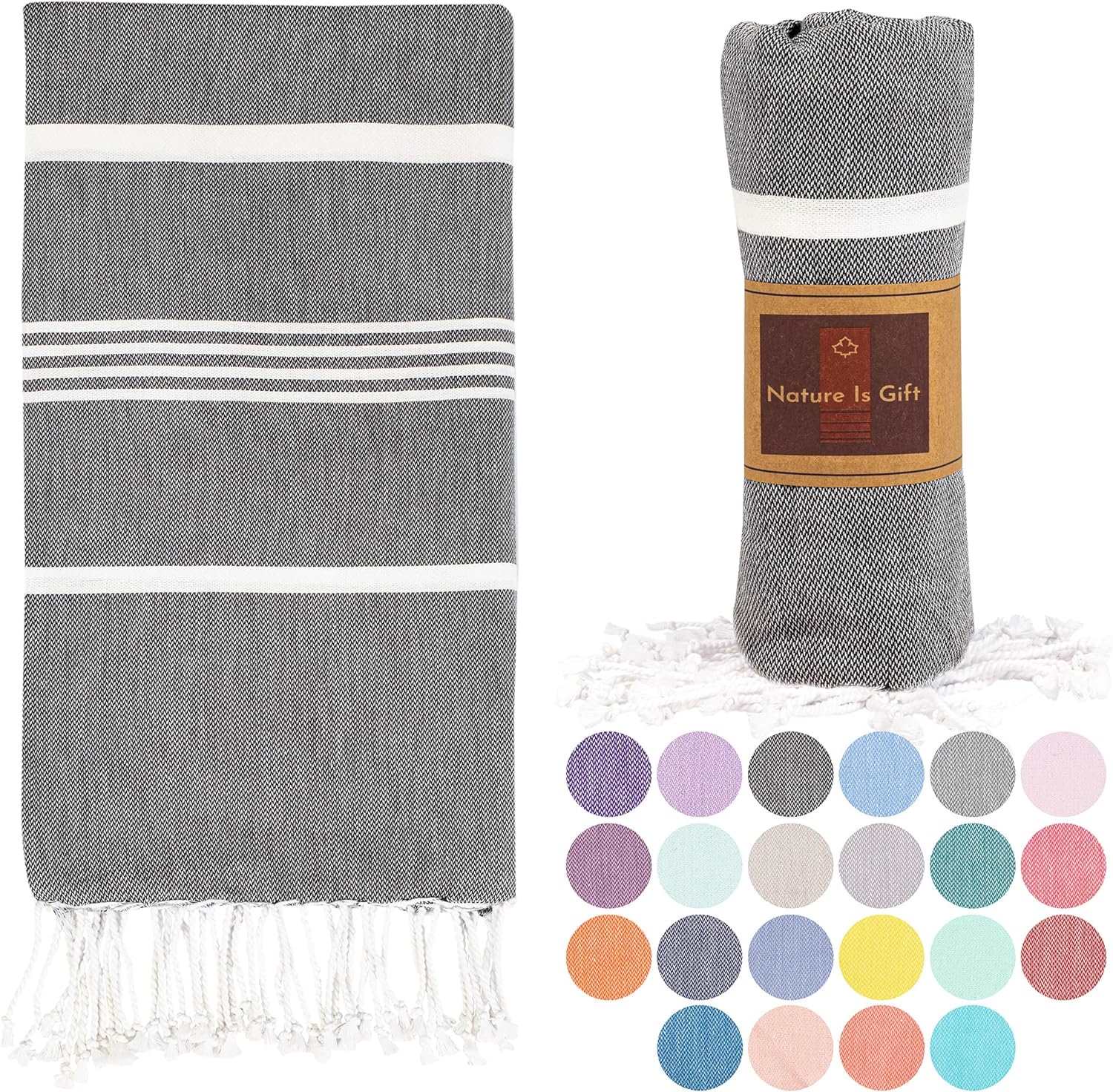 Turkish Beach Towel-Thick Stripes Buy 10 at $14.99 Each Dark Grey