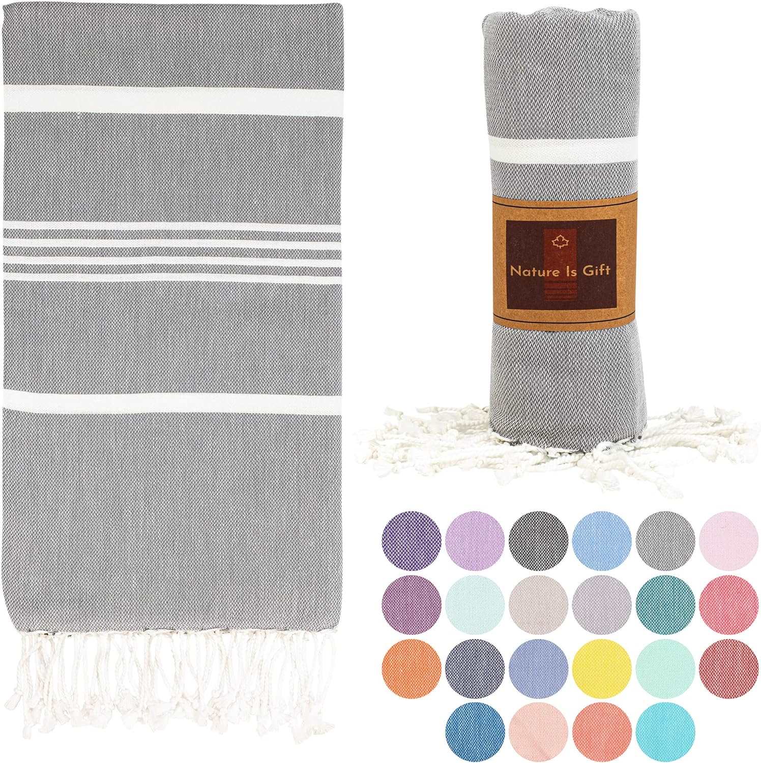 Turkish Beach Towel-Thick Stripes Light Grey