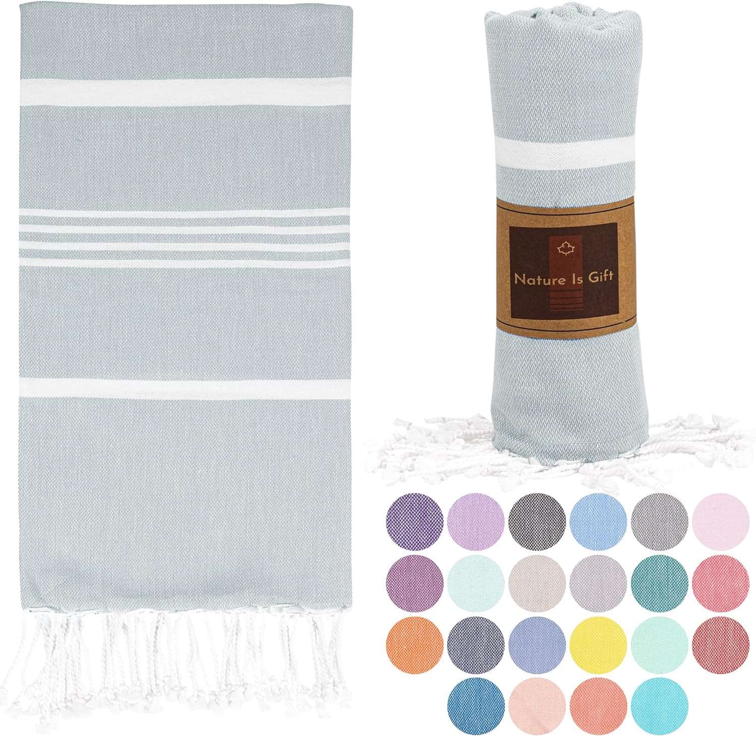 Turkish Beach Towel-Thick Stripes Baby Blue