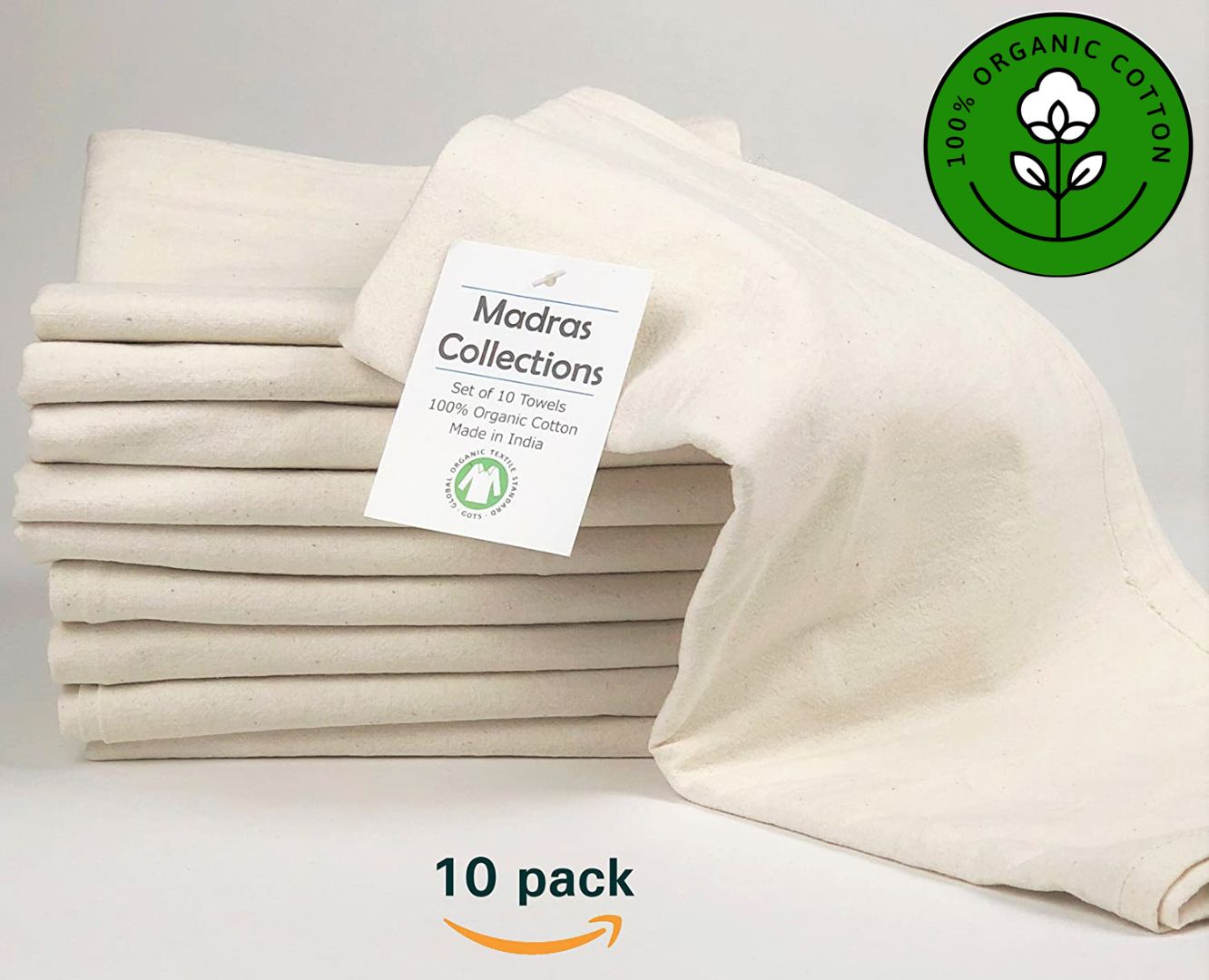 Madras Collections Certified Organic Flour sack towels- Color Ivory (13x13)