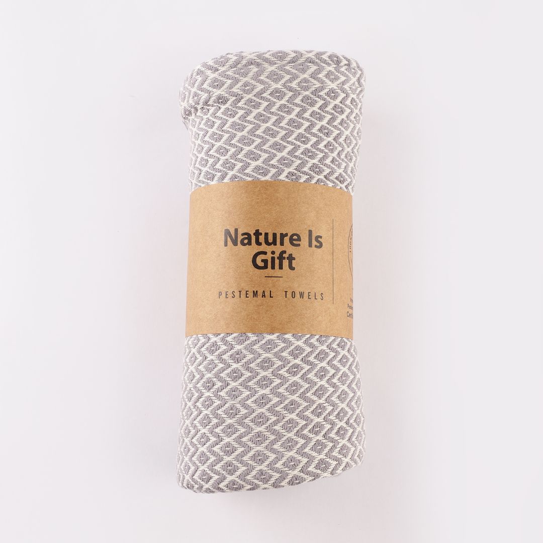 Diamond Weave Turkish Peshtemal Beach Towels - Dapple Grey