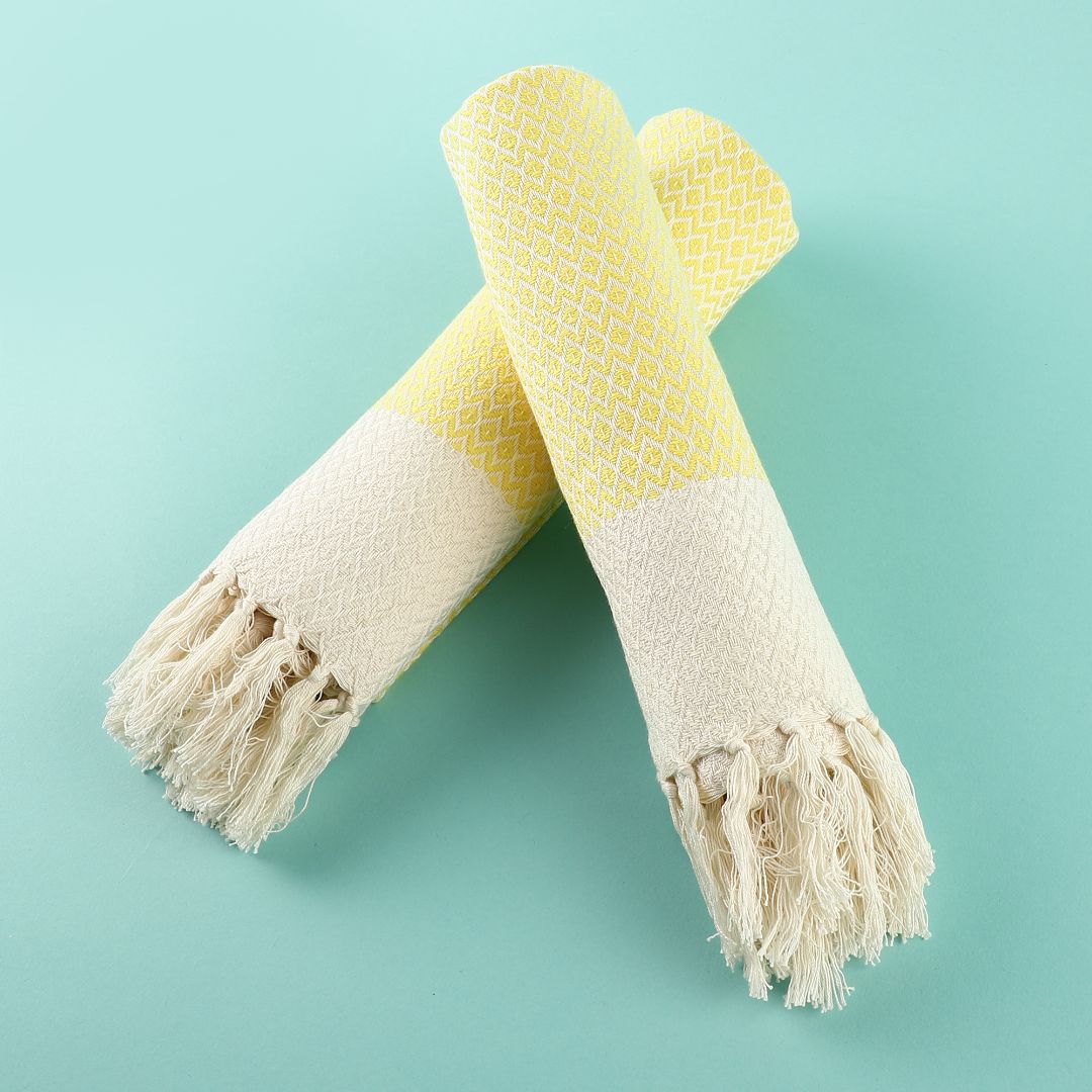 Turkish Hand Towels Set of 2 - Yellow 16x40 Yellow