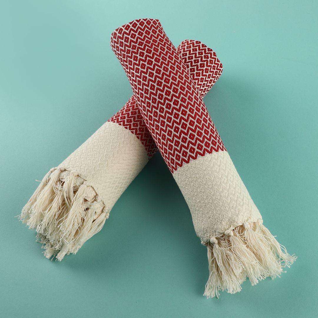 Turkish Hand Towels Set of 2 - Red 16x40 Red