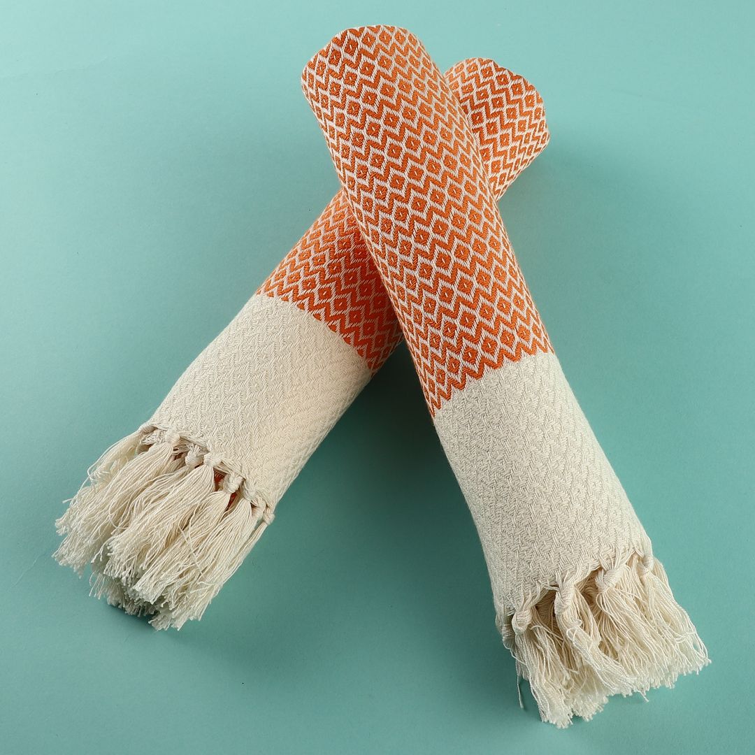 Turkish Hand Towels Set of 2 - Orange 16x40 Orange