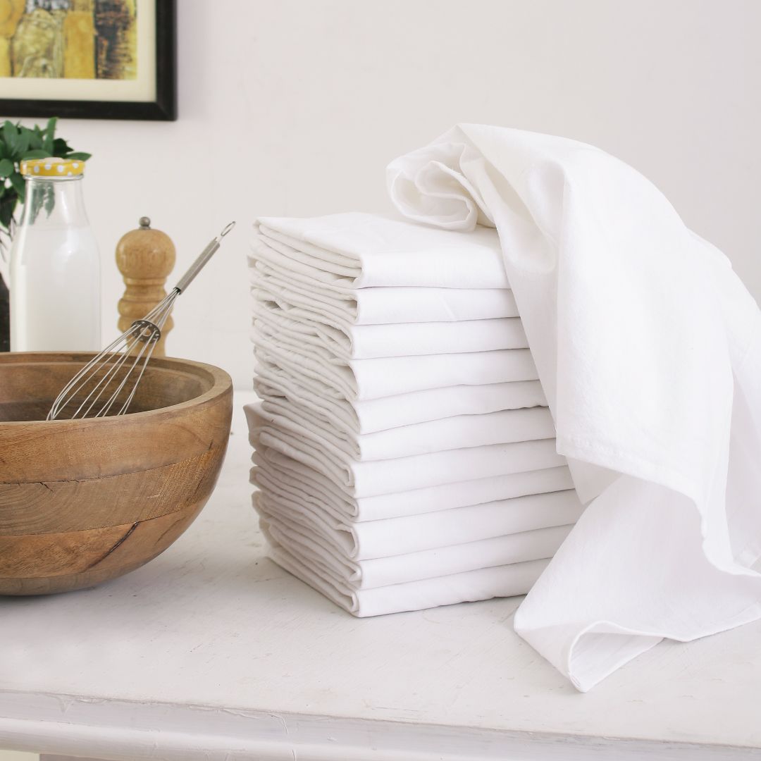 100% Cotton Flour Sack Dish Towels for Kitchen (27x27) White 27x27