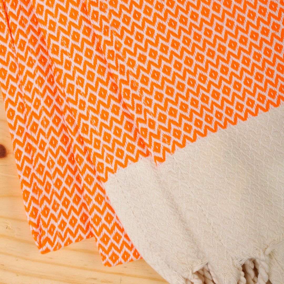 Diamond Weave Turkish Peshtemal Beach Towels - Orange