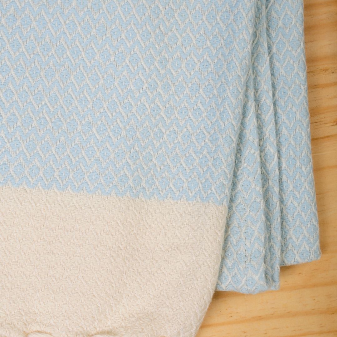 Diamond Weave Turkish Peshtemal Beach Towels - Baby Blue