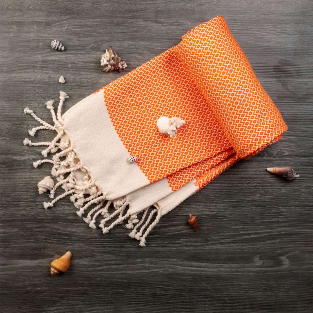 Diamond Weave Turkish Peshtemal Beach Towels - Orange