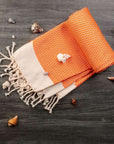 Diamond Weave Turkish Peshtemal Beach Towels - Orange