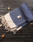 Diamond Weave Turkish Peshtemal Beach Towels - Blue Depth 70x38 Blue Depth