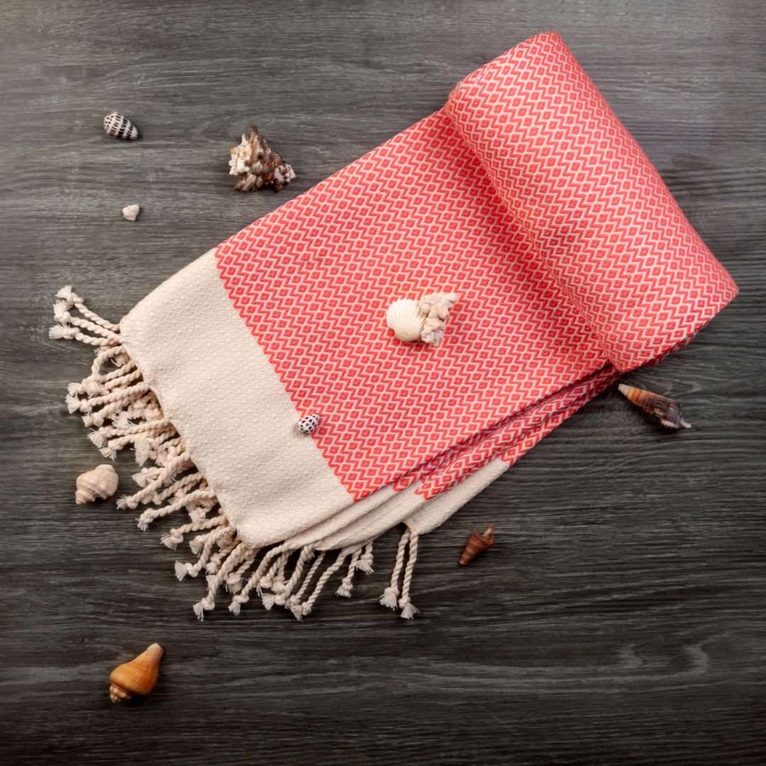 Diamond Weave Turkish Peshtemal Beach Towels - Coral Quartz 70x38 Coral Quartz