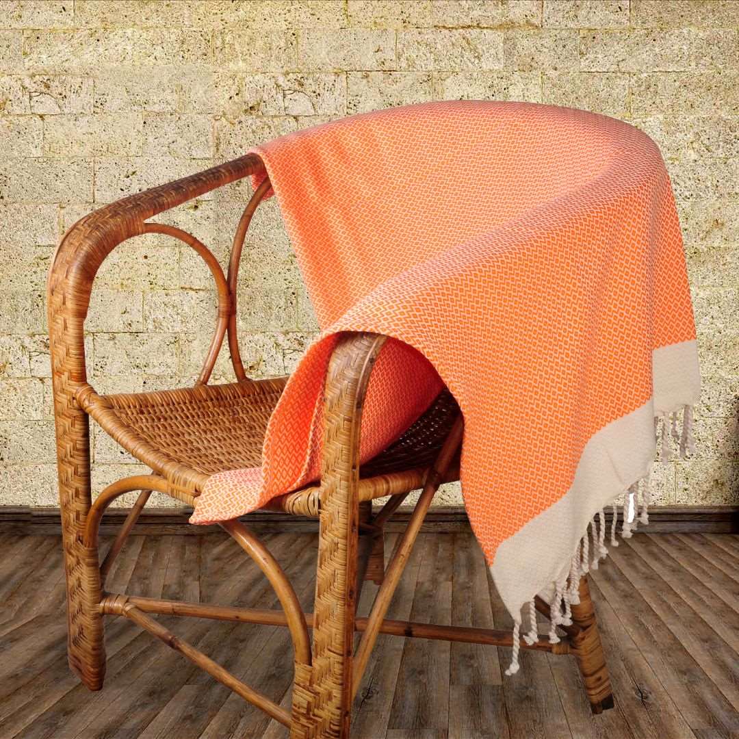 Diamond Weave Turkish Peshtemal Beach Towels - Orange