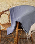 Diamond Weave Turkish Peshtemal Beach Towels - Blue Depth