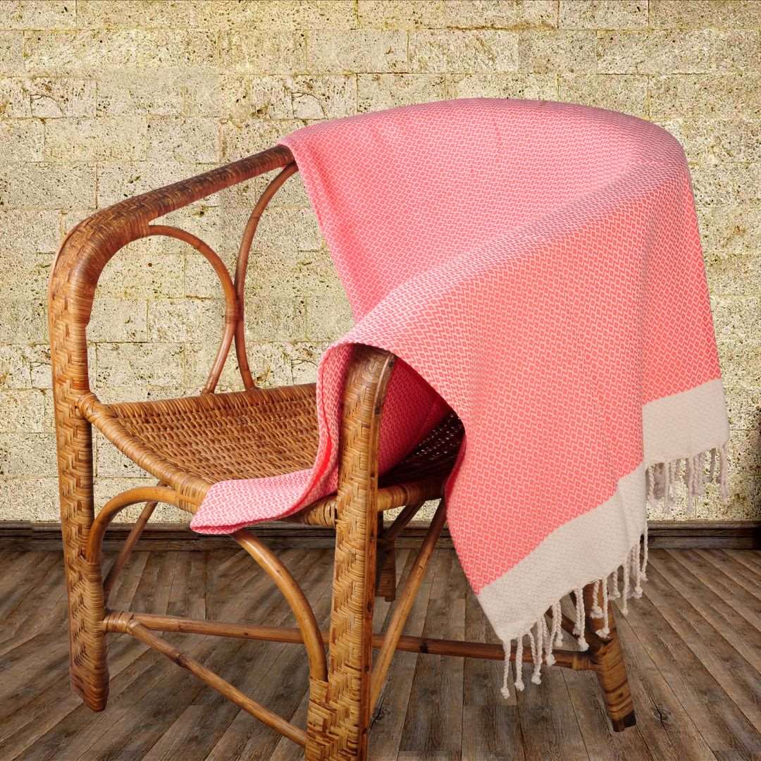 Diamond Weave Turkish Peshtemal Beach Towels - Coral Quartz