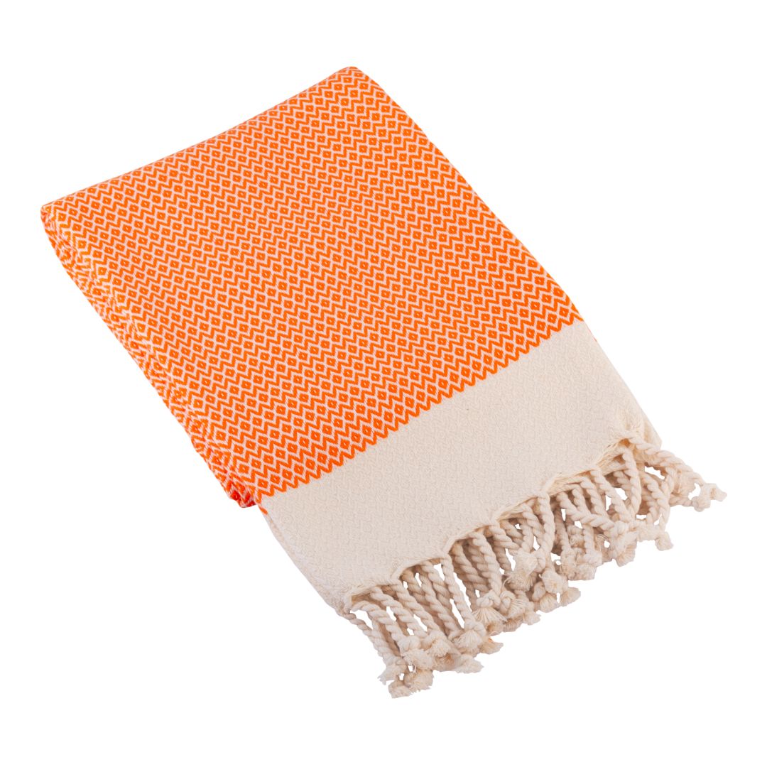 Diamond Weave Turkish Peshtemal Beach Towels - Orange