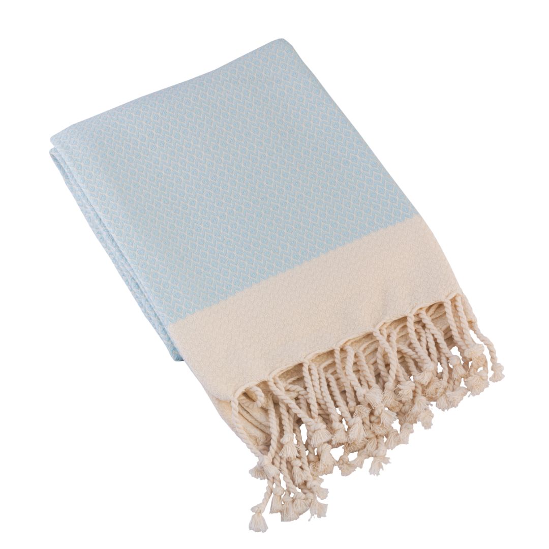 Diamond Weave Turkish Peshtemal Beach Towels - Baby Blue