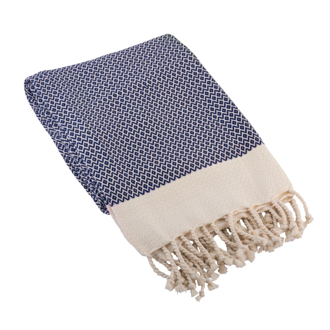 Diamond Weave Turkish Peshtemal Beach Towels - Blue Depth