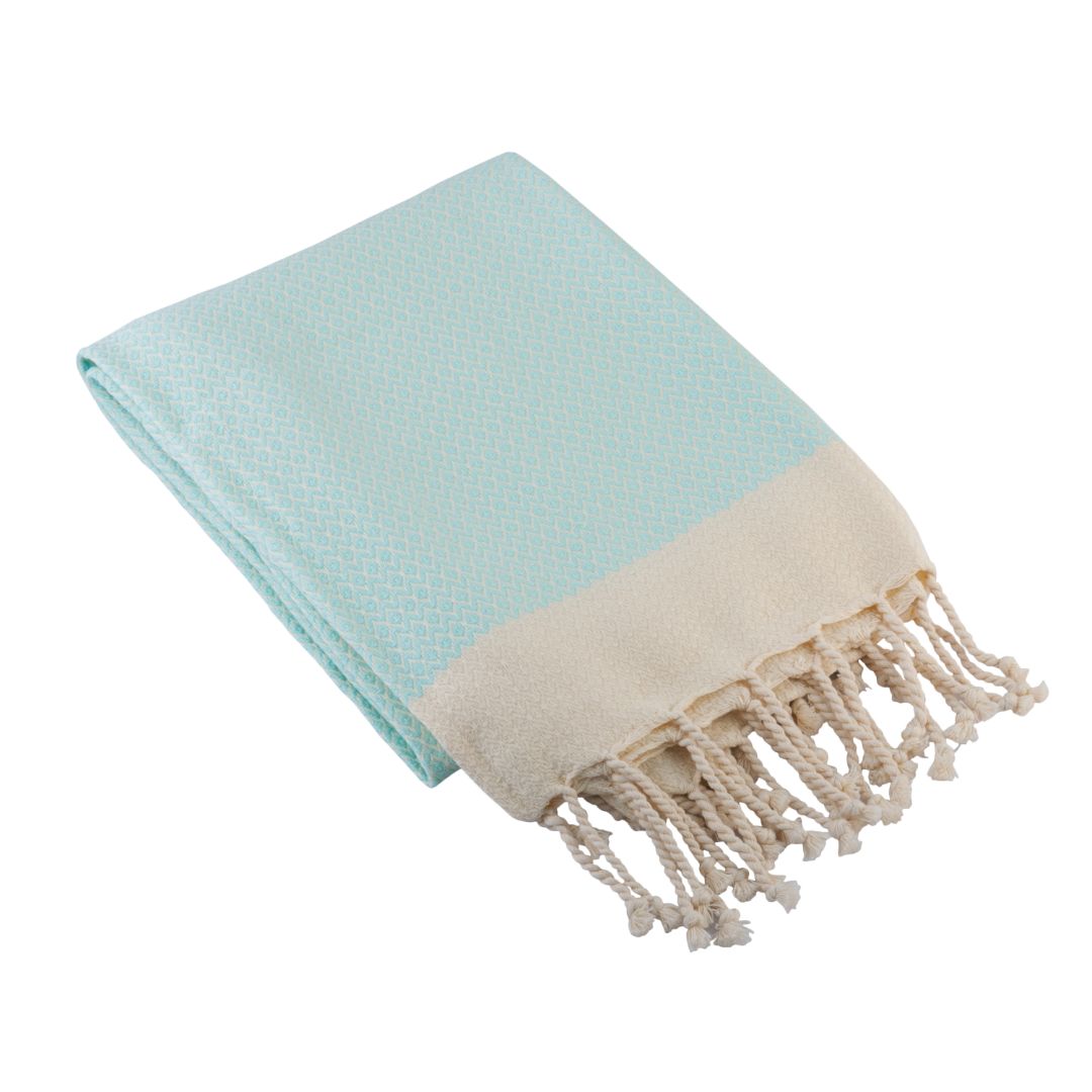 Diamond Weave Turkish Peshtemal Beach Towels - Fair Aqua