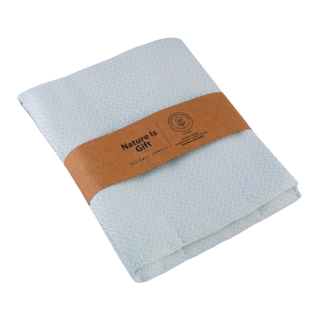 Diamond Weave Turkish Peshtemal Beach Towels - Baby Blue